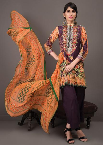 Rehaab Embroidered Cambric Collection By Jaffrani Textile 2017 - Rose Wood